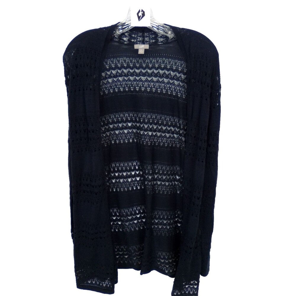 J Jill Women's Long Sleeve Crochet & Solid Cottage Summer Open Front Cardigan L